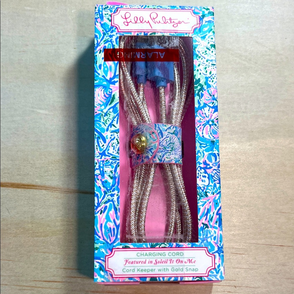 NIB Lilly Pulitzer  Charging Cord - Pink and Blue with Gold Snap